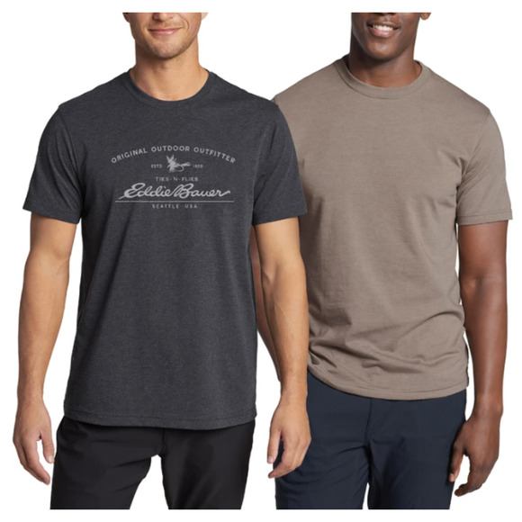 2 Pack Eddie Bauer Graphic & Crew T-Shirts Ties & Flies Mens Small NWT Grey/Tan - Picture 1 of 5